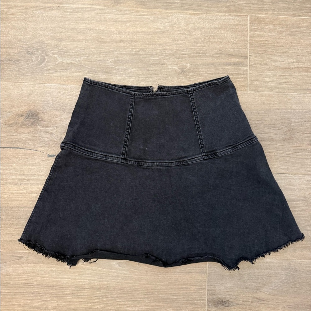 Free People Black Denim Fit and Flare Skirt